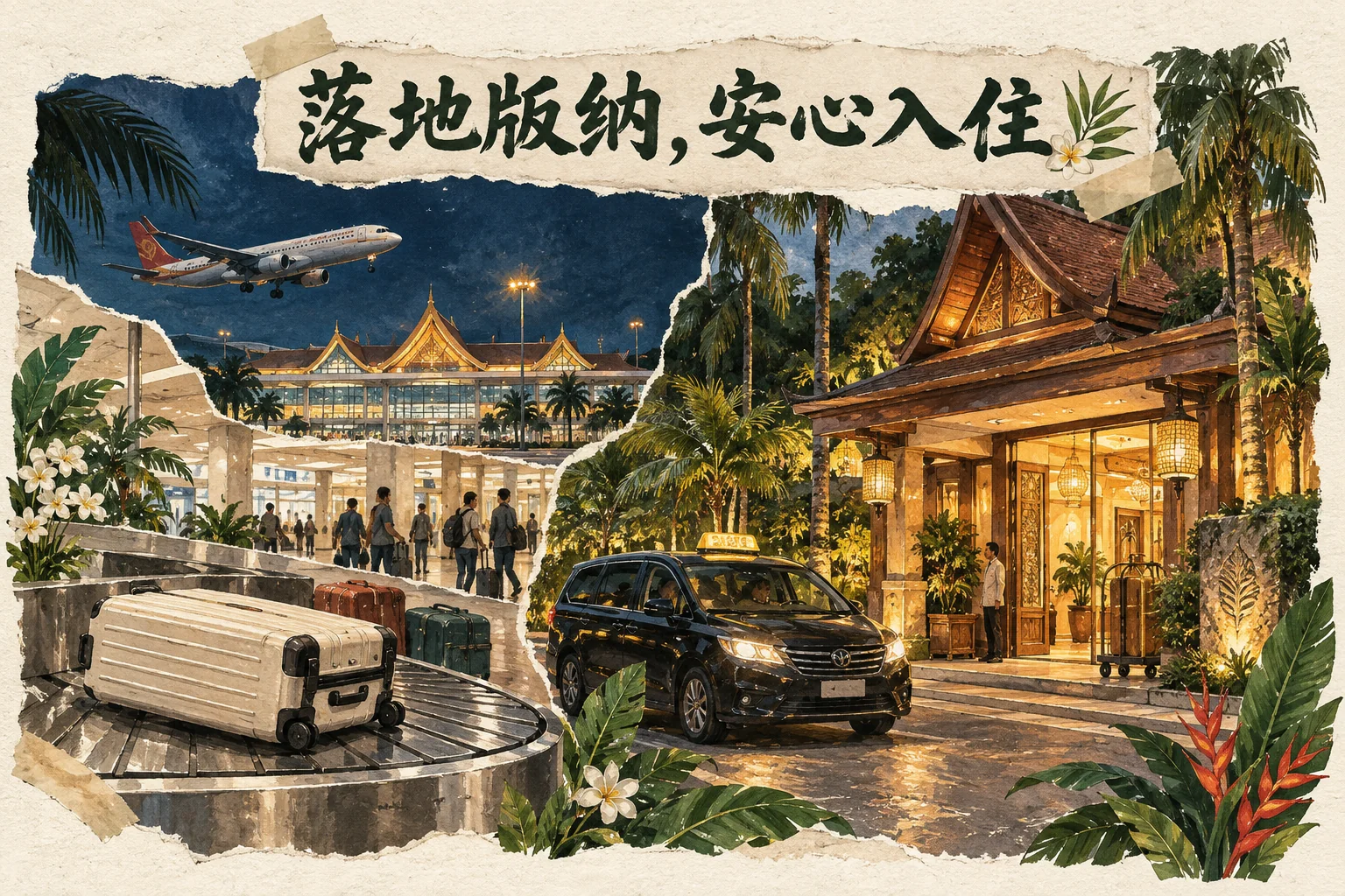 夜间抵达版纳:取行李、接车、入住
