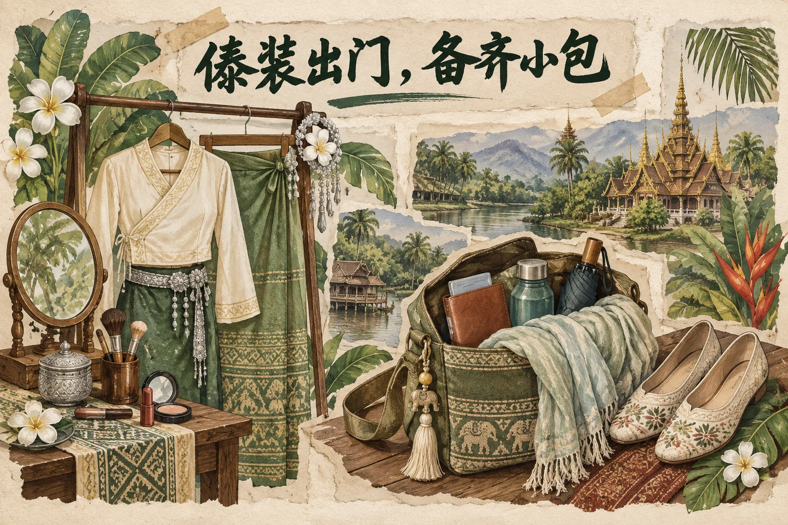 傣装准备:服饰、妆发、遮肩外搭和平底鞋