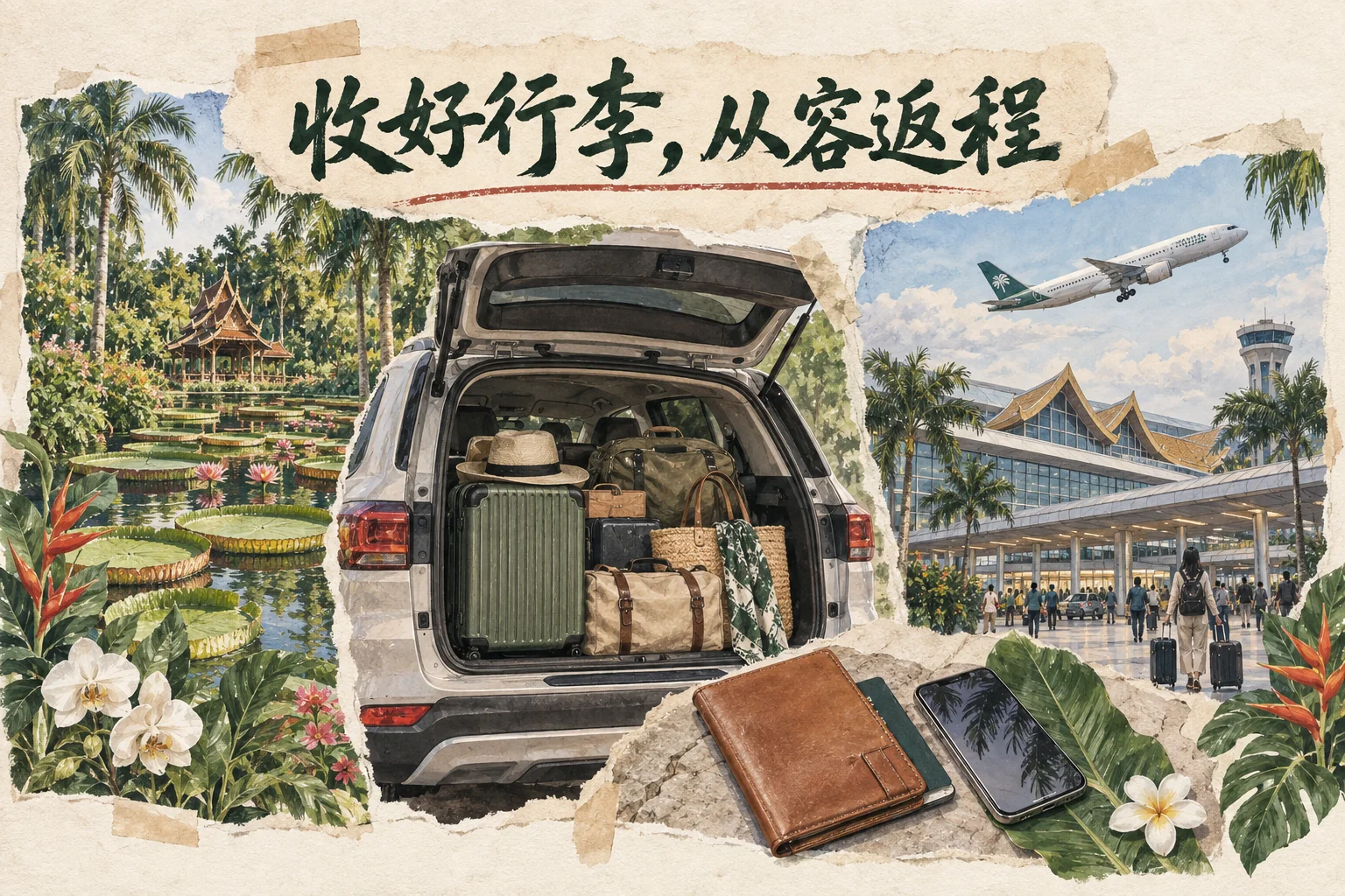 植物园离园返程:清点行李、乘车前往机场
